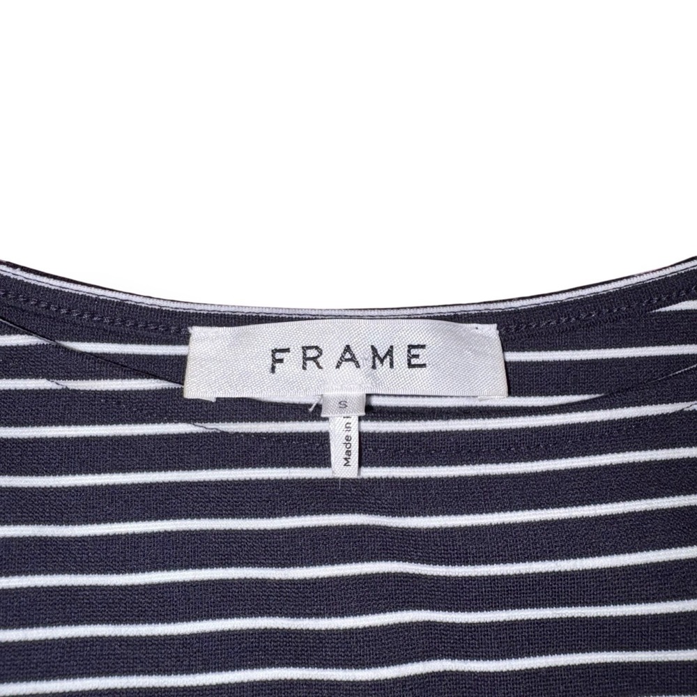 FRAME Women's Small Boatneck Bell Sleeve Navy & White Striped Modal Blouse Top - Picture 4 of 7